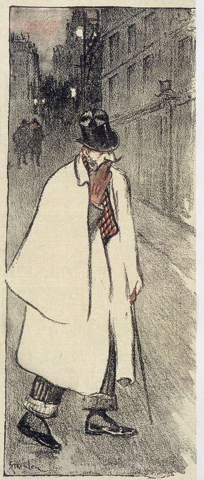 Mann mit Hut und Mantel, der auf der Straße geht - in „Gil Blas“ vom Nov. 1894 von Théophile Alexandre Steinlen
