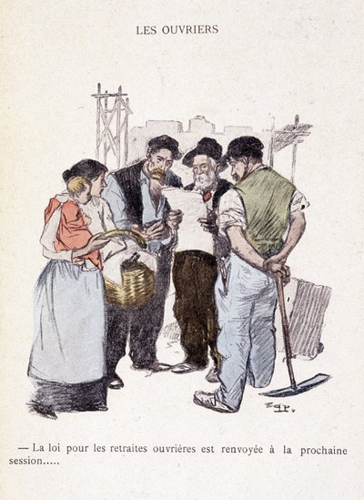 Arbeiter: Das Gesetz über die Arbeiterpensionen wird auf die nächste Sitzung verschoben... - in „Im Leben“ von Steinlen 1901 von Théophile Alexandre Steinlen