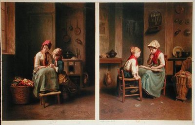 Die Lektion und Das Kartenspiel, gedruckt 1858 von Theophile Emmanuel (after) Duverger