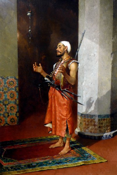 Türkischer Wächter beim Beten, spätes 19. - frühes 20. Jahrhundert von Theophile Marie Francois Lybaert