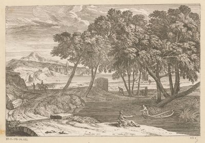Arkadische Landschaft mit einem Fischer in einem Boot von Théodore