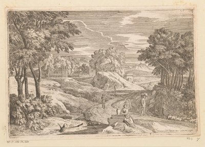 Arkadische Landschaft mit einer Frau bei einer Vase und anderen Figuren von Théodore