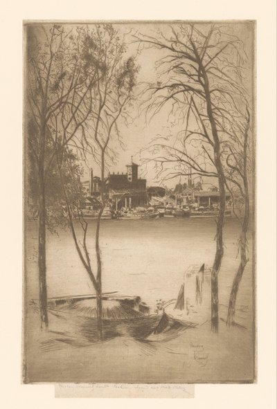 Ansicht eines Flusses mit Hafen und Industrie von Théodore Roussel (signed by artist)
