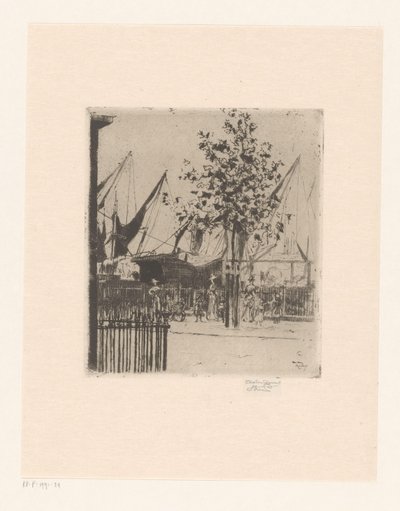 Straßenansicht mit Figuren bei einem Hafen von Théodore Roussel (signed by artist)