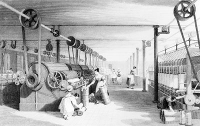 Kardieren, Zeichnen und Roving, graviert von J. Carter von Thomas (after) Allom