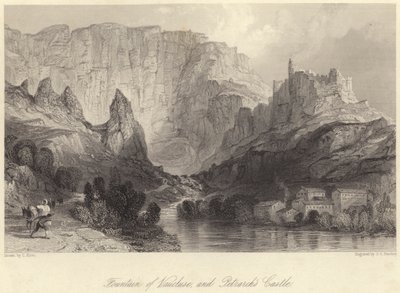 Brunnen von Vaucluse und Petrarcas Schloss von Thomas (after) Allom