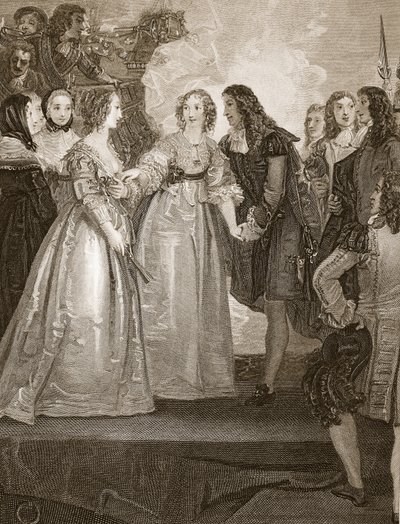 Karl II. empfängt die Herzogin von Orleans in Dover, graviert von W. Bromley, Illustration aus David Humes 