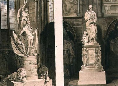 Denkmäler für Kapitän Montague im West-Eingang und für Addison in der Poet