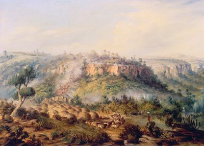 Angriff auf Stocks Kraall im Fish River Bush von Thomas Baines