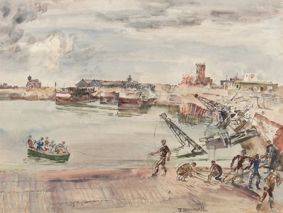 Docks ex entrepots (sic) du Port du Calais Bassin Ouest, 1944 von Thomas Barclay Hennell