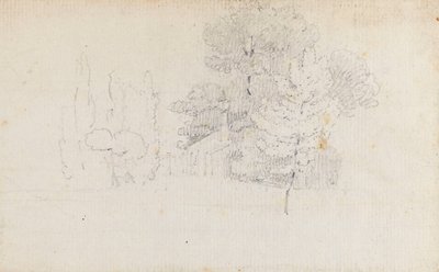 Studie von Bäumen und einem kleinen Gebäude auf dem Gelände von Merton Place von Thomas Baxter