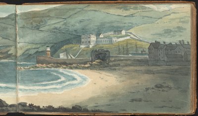 Album mit Landschafts- und Figurenstudien: Ein trostloser Hafen umgeben von Mooren von Thomas Bradshaw