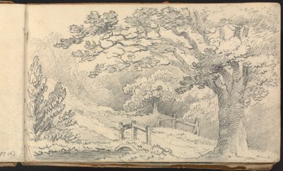 Album mit Landschafts- und Figurenstudien: Ländliche Landschaft mit einer Brücke von Thomas Bradshaw