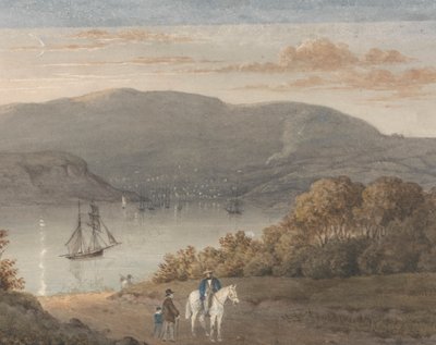 Port Louis von La Petite Montagne (Dämmerung) mit einem Reiter und Figuren im Vordergrund von Thomas Bradshaw