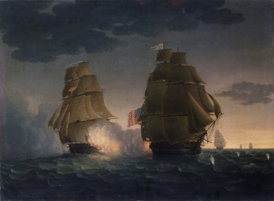 Flucht der H.M.S. Belvidera von der U.S. Fregatte President, 1815 von Thomas Butterworth