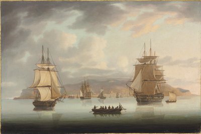 Reede von Funchal, H.M.S. Blenheim mit Greyhound und Harrier auf dem Weg nach draußen von Thomas Butterworth