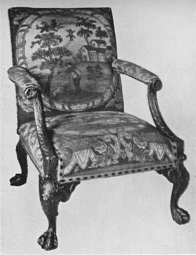 Chippendale-Mahagoni-Armstuhl mit Nadelarbeits-Polsterung von Thomas Chippendale
