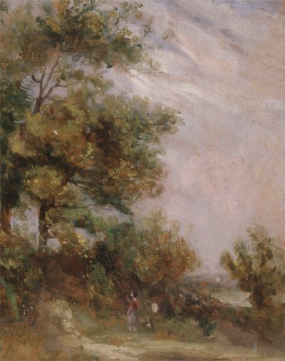 Landschaft mit Bäumen und Figuren (recto) von Thomas Churchyard