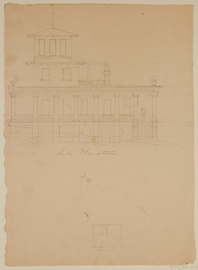 Seitenansicht der vorgeschlagenen Villa in Catskill von Thomas Cole