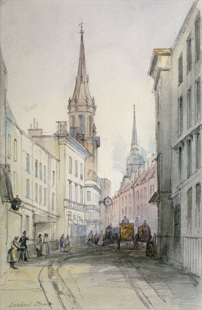 Blick entlang der Lombard Street, Blick nach Osten, mit Figuren und Kutschen, City of London, 1851 von Thomas Colman Dibdin