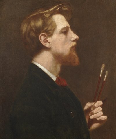 Selbstporträt mit zwei quadratischen Pinseln, ca. 1880 von Thomas Cooper Gotch
