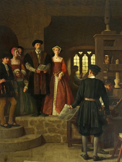 Die Einrichtung der ersten Druckerpresse in Bristol von Thomas Cooper Gotch