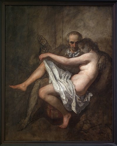 Baudelaire und Präsident Sabatier. Ein intimes und unvollendetes Gemälde, das den Dichter Charles Baudelaire (1821-1867) und seine Muse Geliebte Apollonie Aglae Sabatier (1822-1889) darstellt, bekannt als die Präsidentin, die einen weltlichen Salon im Pari von Thomas Couture