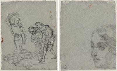 Duell nach dem Maskenball (recto); Kopf einer Frau (verso) von Thomas Couture