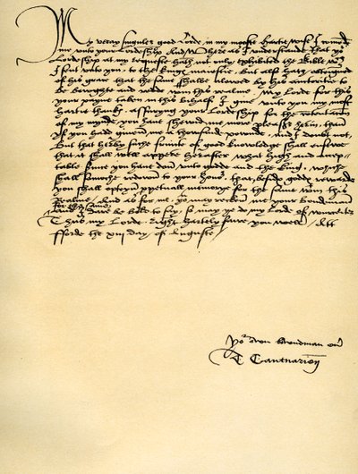 Brief von Thomas Cranmer an Thomas Cromwell, Ford, 13. August 1537 von Thomas Cranmer