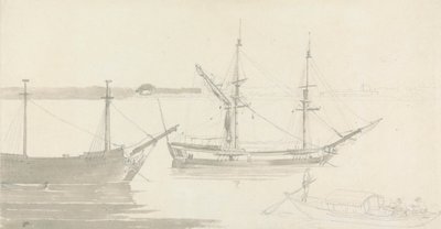 Zwei vertäute Schiffe und ein Fischerboot von Thomas Daniell
