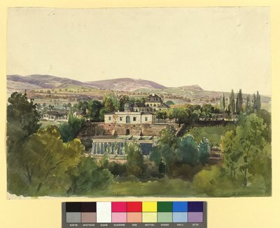 Blick von Döbling auf das Kahlengebirge und die Villa des Freiherrn Johann von Lang (Nußwaldgasse 19 bzw. 22) von Thomas Ender
