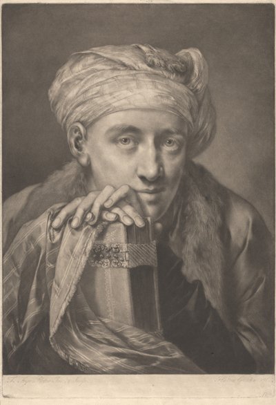 Porträt eines Mannes mit Turban, auf ein Buch gelehnt von Thomas Frye