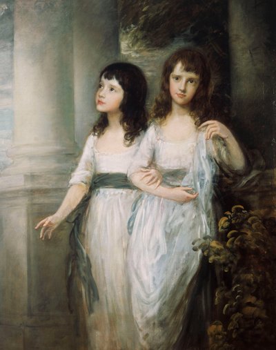 Gruppenporträt der Fräuleins Sloper, beide fast in voller Länge in weißen Kleidern mit blauen Schärpen von Thomas Gainsborough