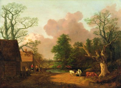 Eine Landschaft mit Figuren, Bauernhäusern und einer Milchmagd, ca. 1754-6 von Thomas Gainsborough