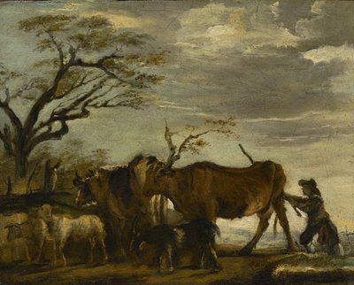 Ein Bauer treibt Rinder, Schafe und Ziegen in einer Landschaft, ca. 1785 von Thomas Gainsborough
