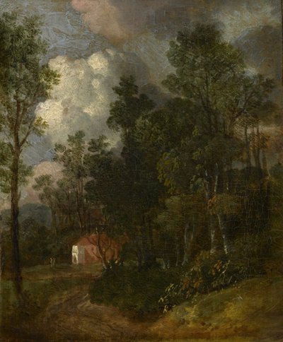 Eine bewaldete Landschaft mit Figuren bei einem Haus, ca. 1752 von Thomas Gainsborough