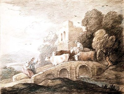Eine Brücke mit vorbeiziehenden Rindern von Thomas Gainsborough