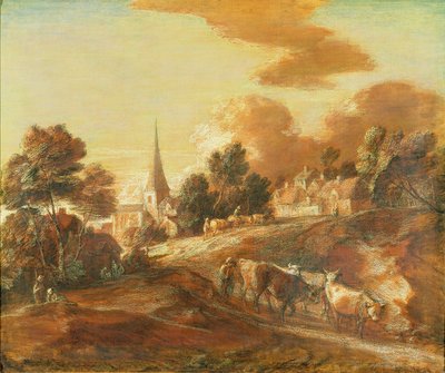 Ein imaginäres bewaldetes Dorf mit Treibern und Vieh von Thomas Gainsborough