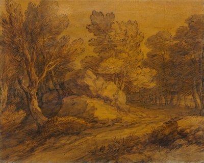 Szene mit einer Straße, die durch einen Wald führt von Thomas Gainsborough