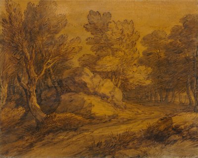 Szene mit einer Straße, die durch einen Wald führt, ca. 1770 von Thomas Gainsborough