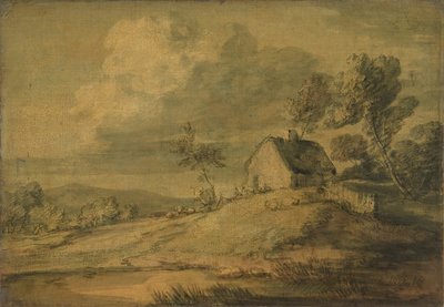 Waldlandschaft mit Hütte, Kühen und Schafen, ca. 1770 von Thomas Gainsborough