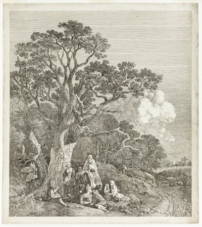 Bewaldete Landschaft mit Zigeunern um ein Feuer versammelt von Thomas Gainsborough