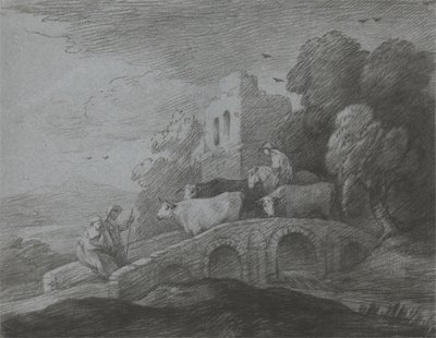 Waldlandschaft mit Viehtreiber, rustikalen Liebenden und Ruine von Thomas Gainsborough