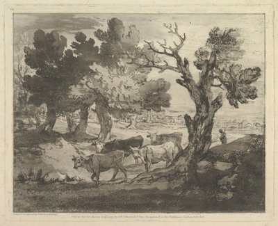 Waldlandschaft mit Hirten und Kühen, 1. August 1797 von Thomas Gainsborough