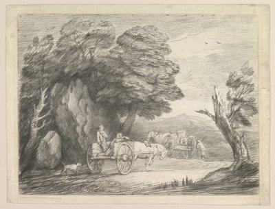 Waldlandschaft mit zwei Landkarren und Figuren, 1. August 1797 von Thomas Gainsborough