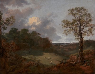 Waldlandschaft mit einer Hütte und einem Hirten, 1748 bis 1750 von Thomas Gainsborough