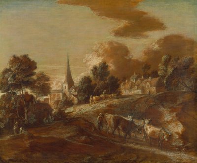 Ein imaginäres bewaldetes Dorf mit Viehtreibern und Rindern von Thomas Gainsborough RA