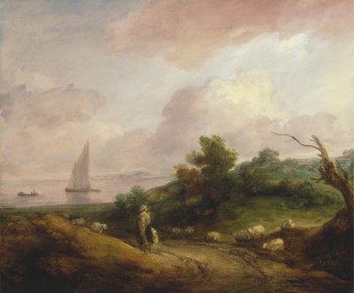 Küstenlandschaft mit einem Schäfer und seiner Herde von Thomas Gainsborough RA