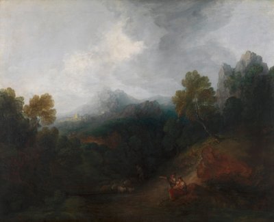 Bergtal mit Figuren und entferntem Dorf von Thomas Gainsborough RA