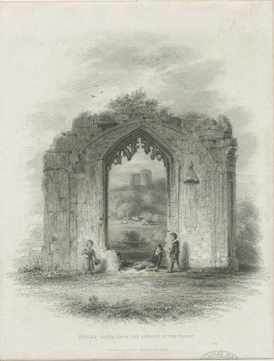 Burg Dudley - Der Bergfried: Radierung (vignettierte), undatiert [?19. Jahrhundert] von Thomas Garner